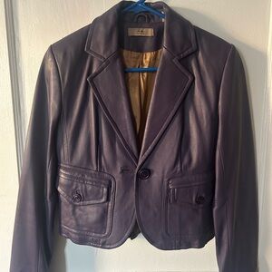 I.e Petite Vintage Cropped Leather Blazer